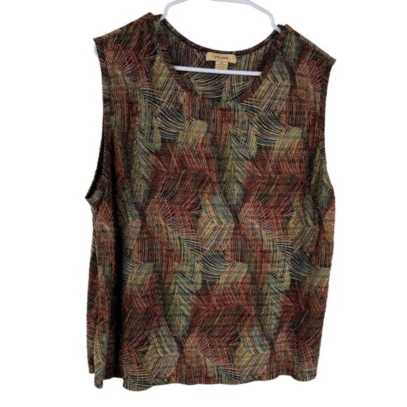 Plisse Tops - Plisse Top Women's Sleeveless Micro Pleats Abstract Pattern Multicolor Sz 2X VTG